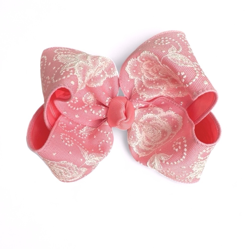 Pink Floral Lace smocked bow